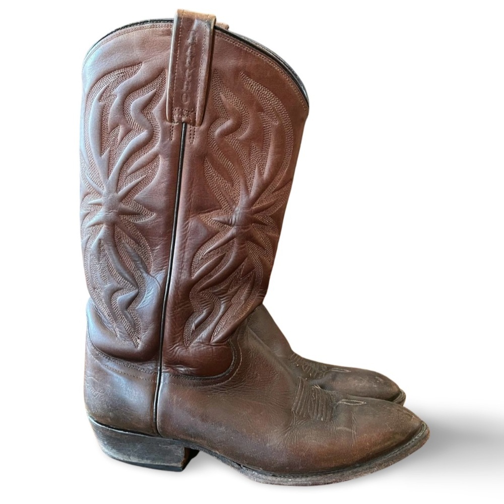 Men's Brown Leather Western Cowboy Boots - Classic Embroidered Shaft - Picture 2 of 8